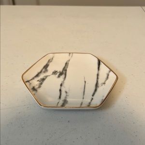 Hexagonal Marble Trinket Dish with Gold Trim